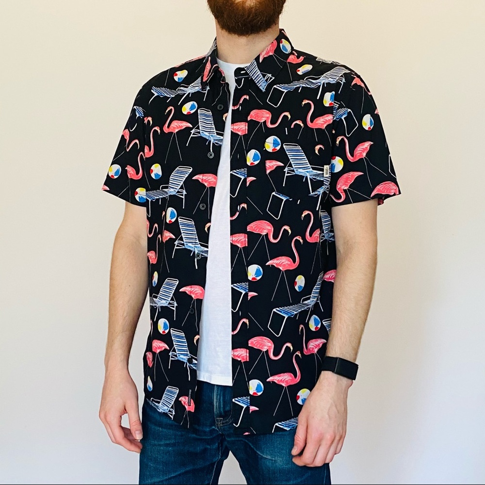 vans short sleeve button up tropical pool party
